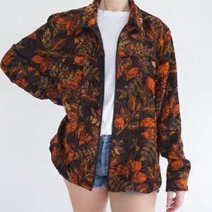 Vintage Fall Leaf Tapestry Boho Jacket Retro Cabincore Aesthetic Outerwear L